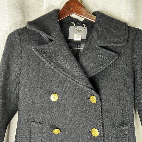 J Crew Nello Gori Peacoat Stadium Cloth Womens 0 Petite Wool Blend Black Jacket - Picture 2 of 10